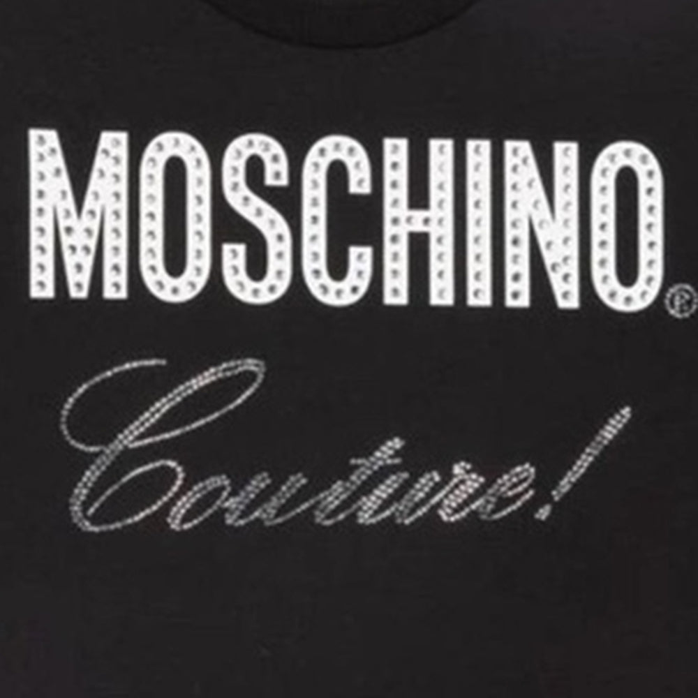 Moschino Girls Couture Diamante Logo T-Shirt Black