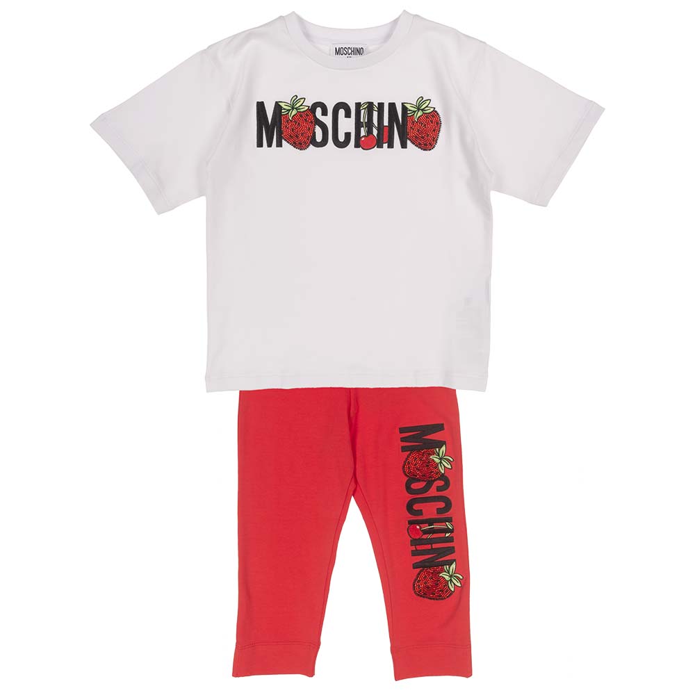 Moschino Girls Strawberry Leggings Set White