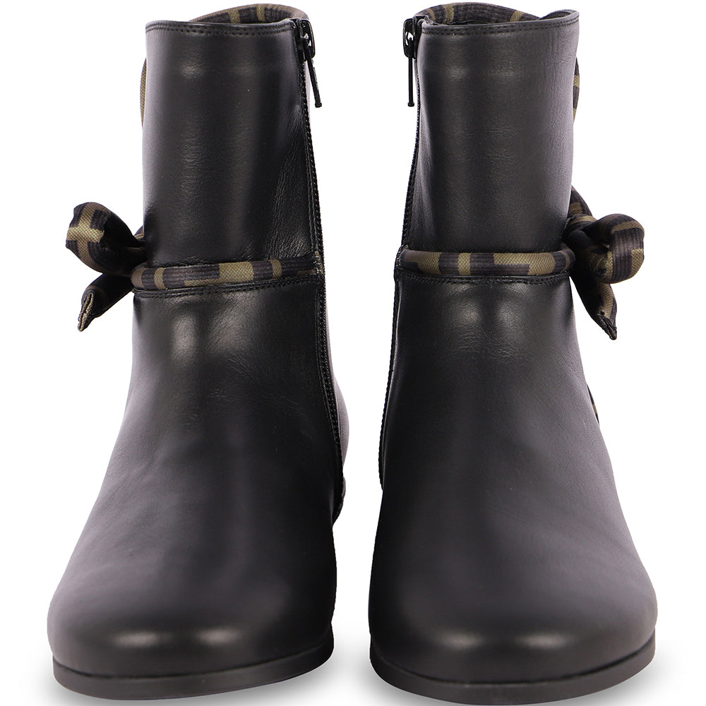 Fendi Girls FF Logo Leather Bow Boots Black