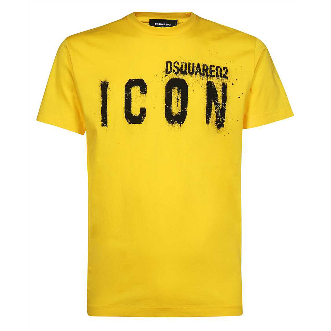 Dsquared2 Men&#39;s Spray Effect ICON Logo T-Shirt Yellow