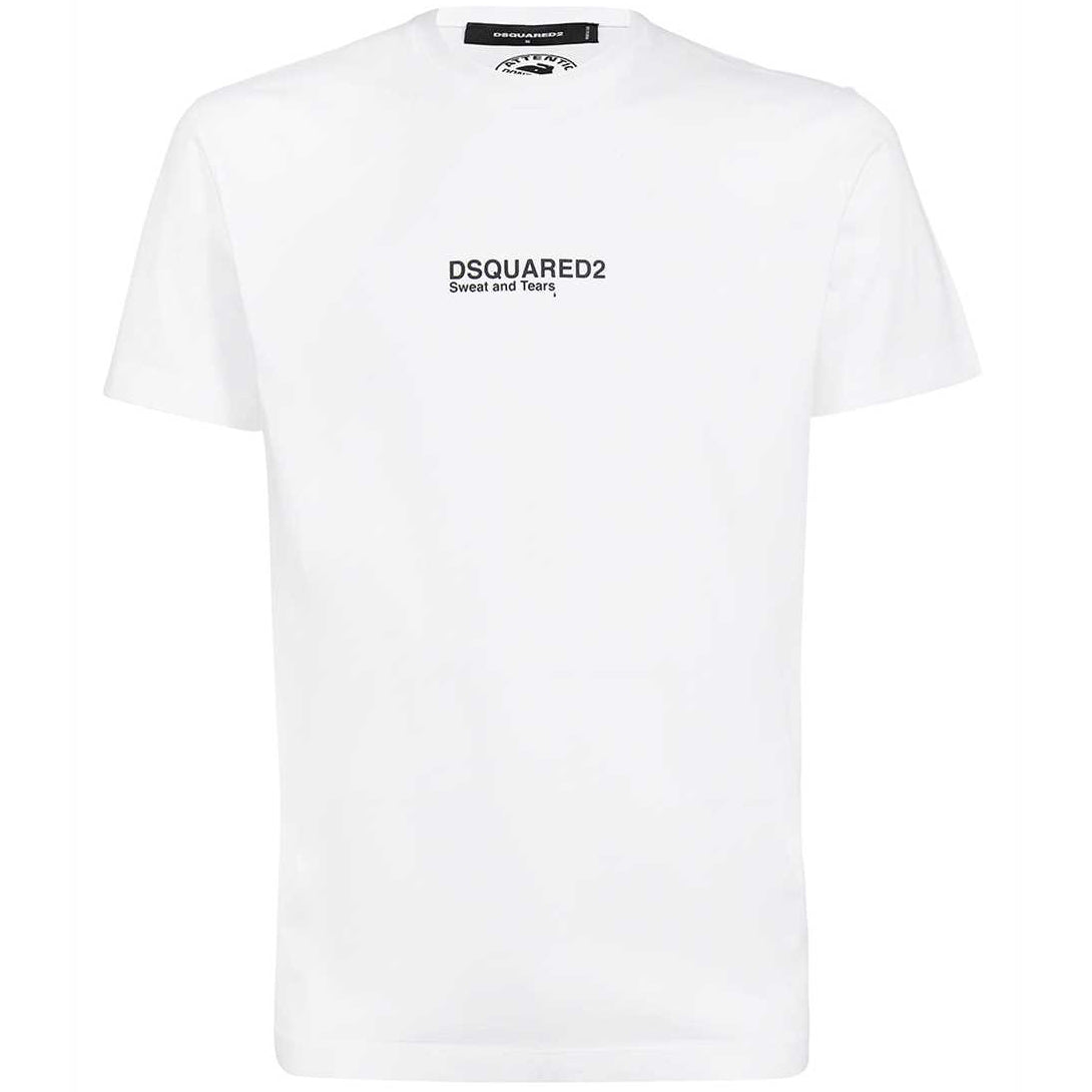 Dsquared2 Men&#39;s Mini Logo &quot;Sweat &amp; Tears&quot; T-Shirt White