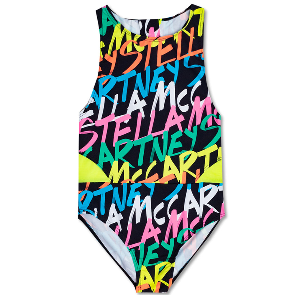 Stella McCartney Girls Neon Print Swimsuit Black