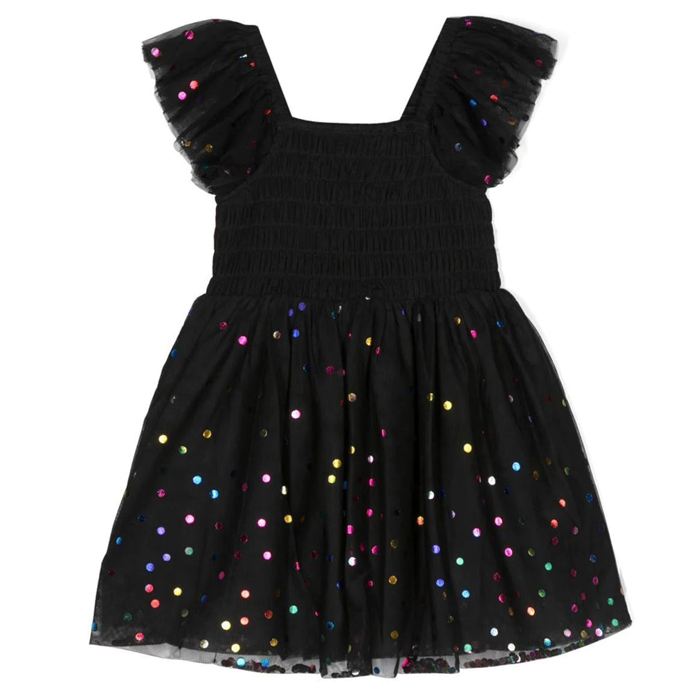 Stella McCartney Girls Woven Dotted Dress Black