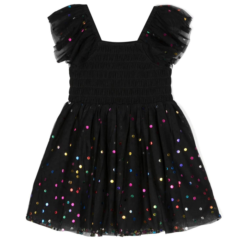 Stella McCartney Girls Woven Dotted Dress Black