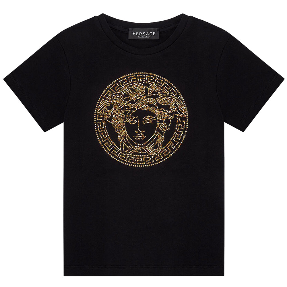 Versace Girls Medusa Embellished Crystal T-Shirt Black