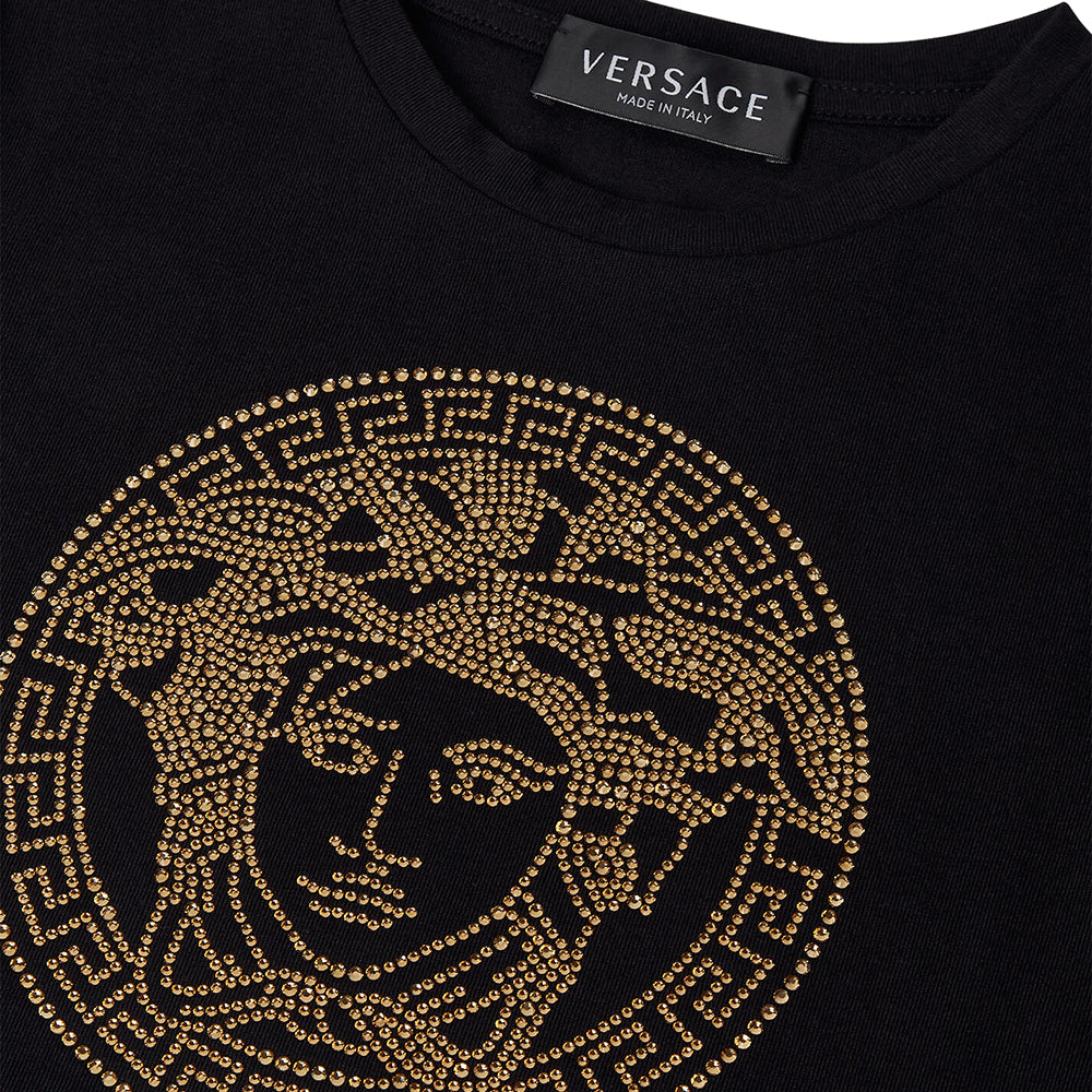 Versace Girls Medusa Embellished Crystal T-Shirt Black