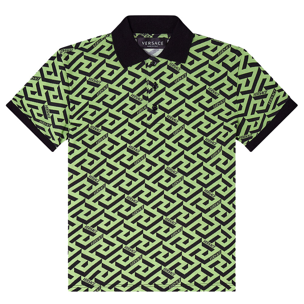 Versace Boys Logo Monogram Polo Green