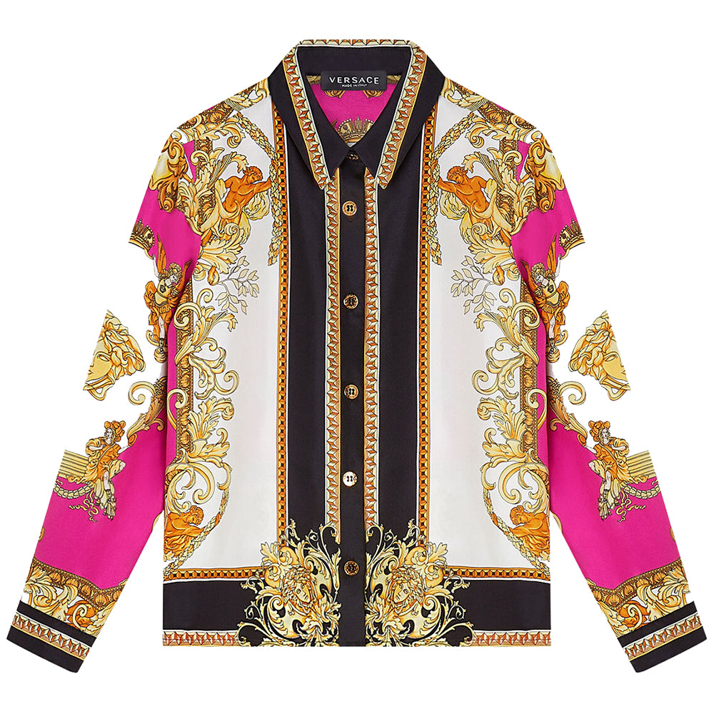 Versace Girls Medusa Renaissance Print Silk Shirt Multicoloured