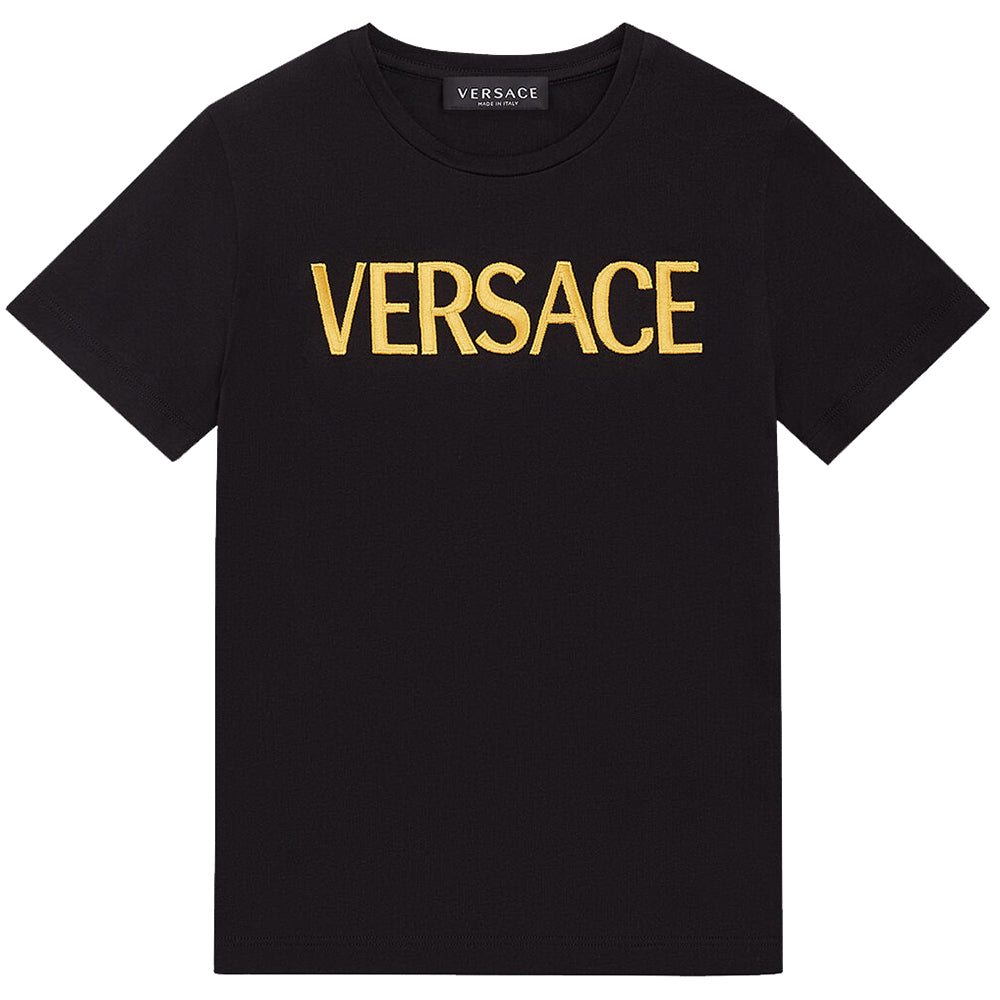 Versace Boys Logo Embroidered T-Shirt Black