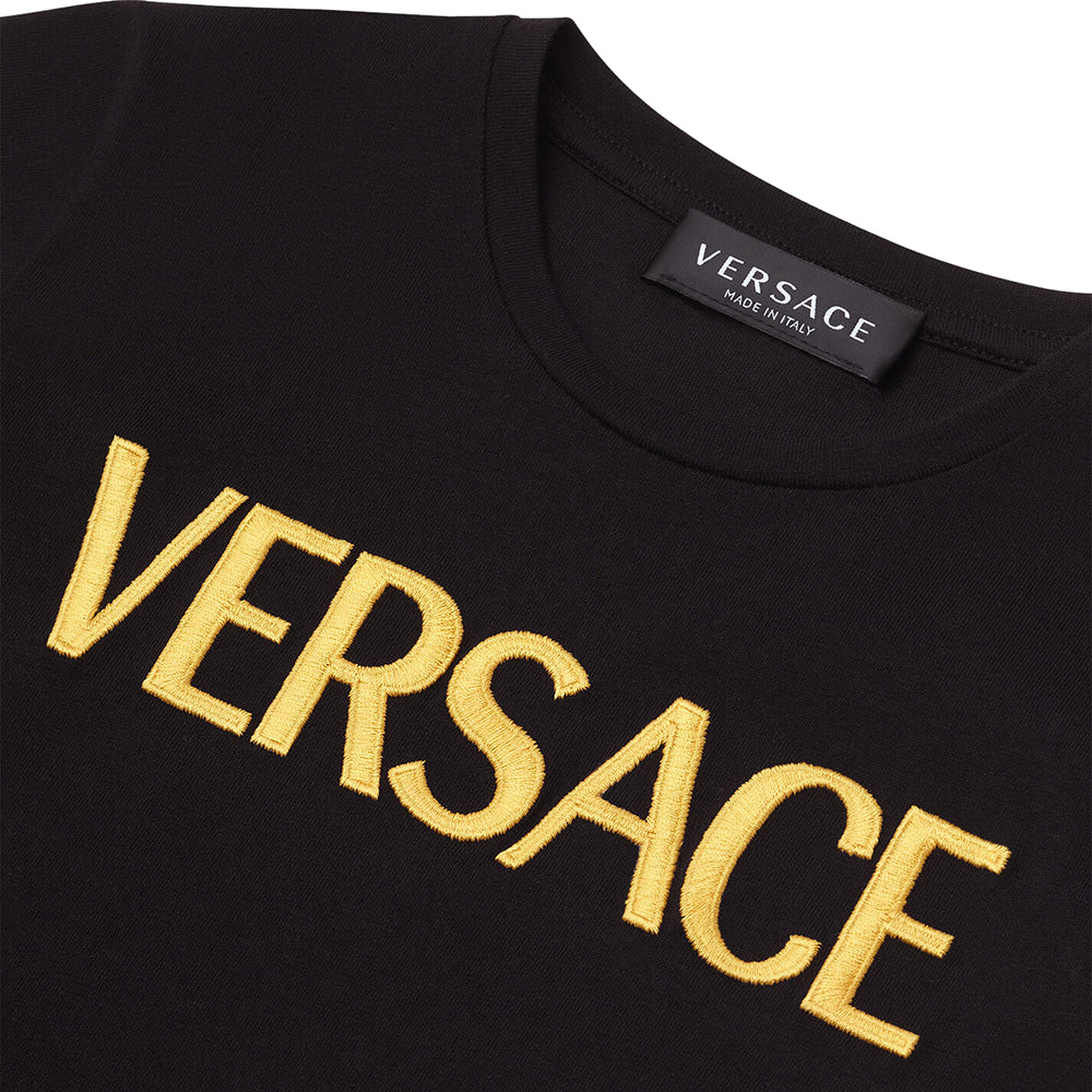 Versace Boys Logo Embroidered T-Shirt Black