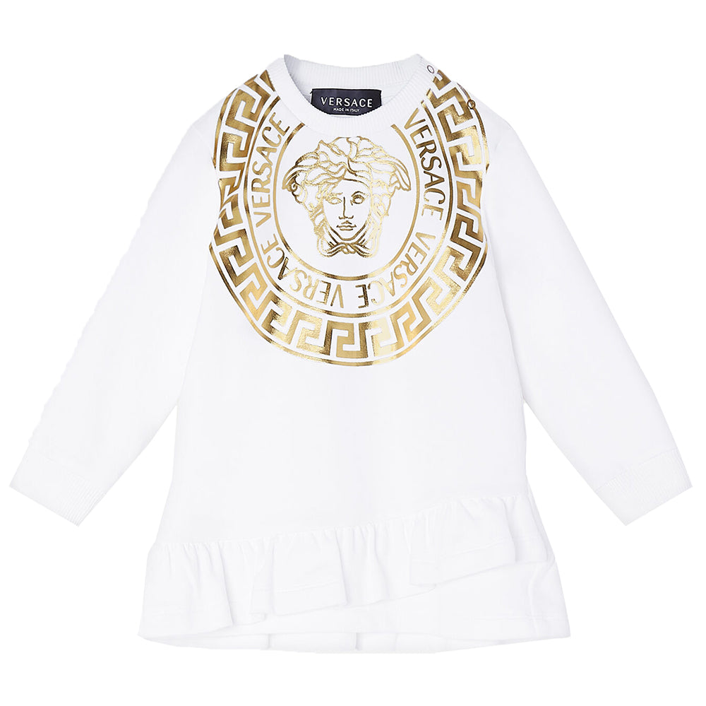 Versace Girls Medusa Print Sweatshirt Dress White