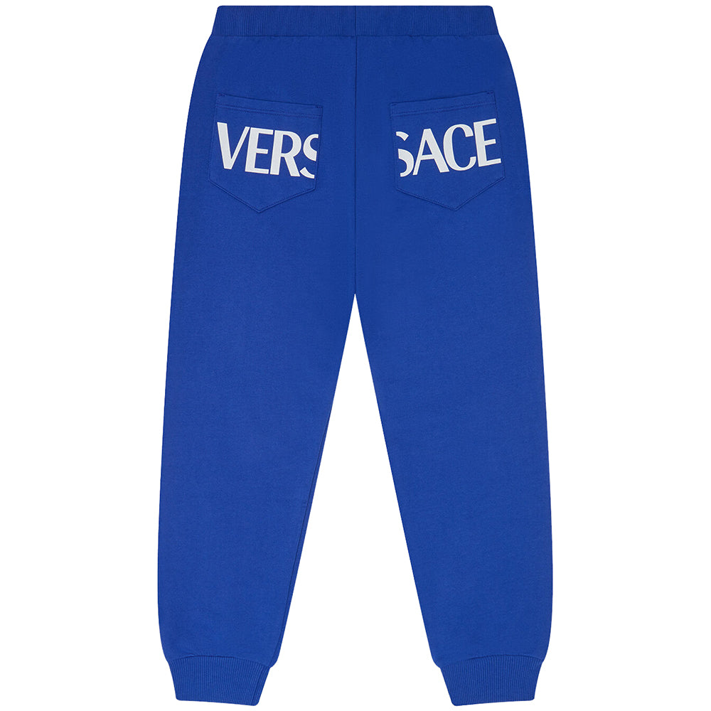 Versace Boys Greca Pattern Print Joggers Blue