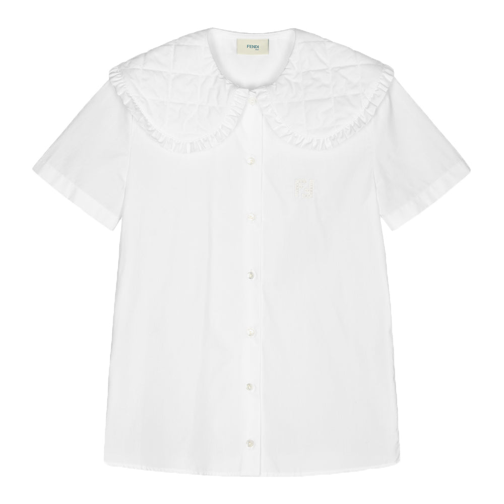 Fendi Girls Cotton Poplin Logo Blouse White