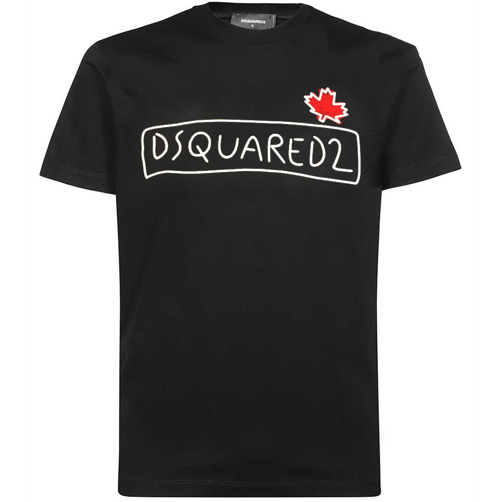 Dsquared2 Men&#39;s Maple Leaf Logo Doodle-Print T-Shirt Black