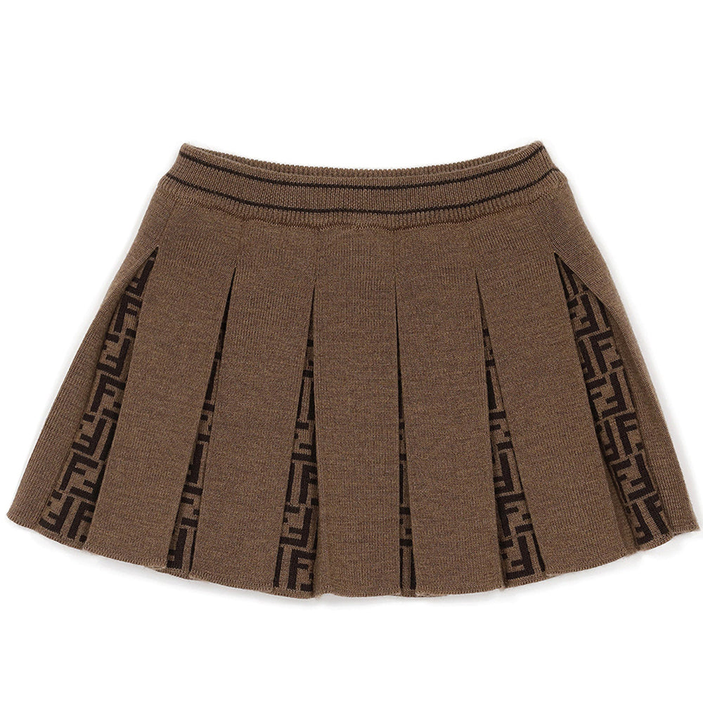 Fendi Baby Girls FF Print Knit Skirt Brown