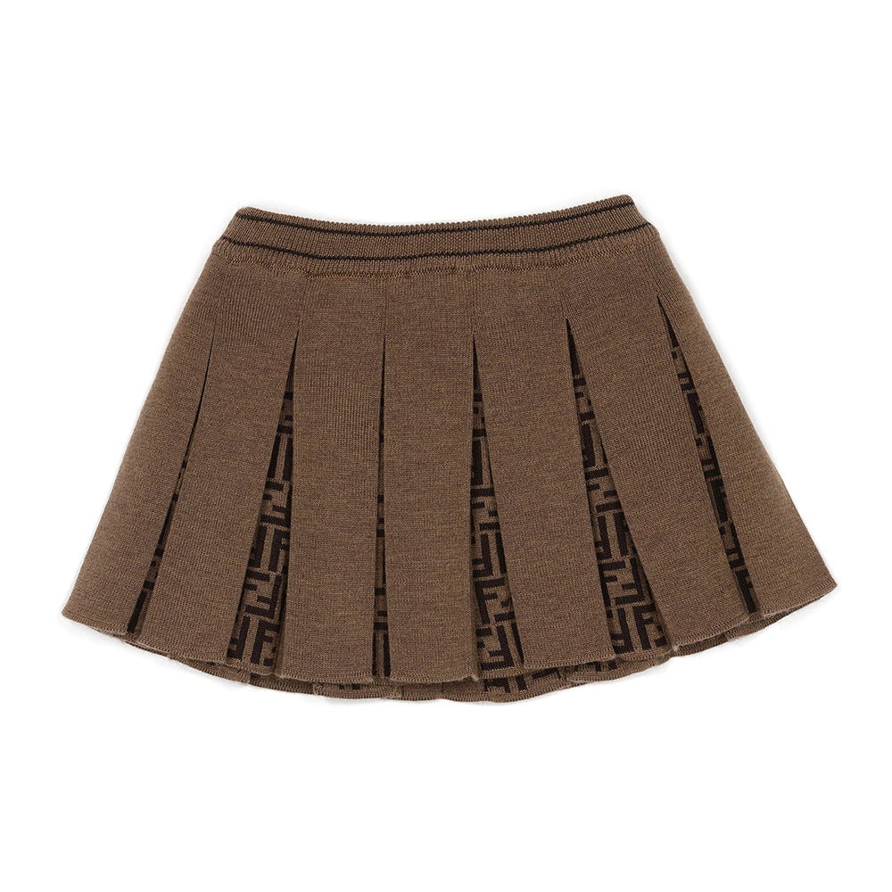 Fendi Baby Girls FF Print Knit Skirt Brown