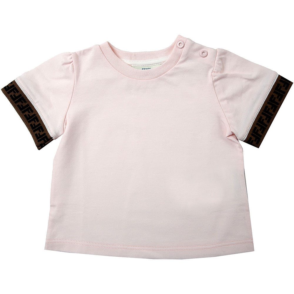 Fendi Baby Girls Ff Cuff Logo T-shirt Pink