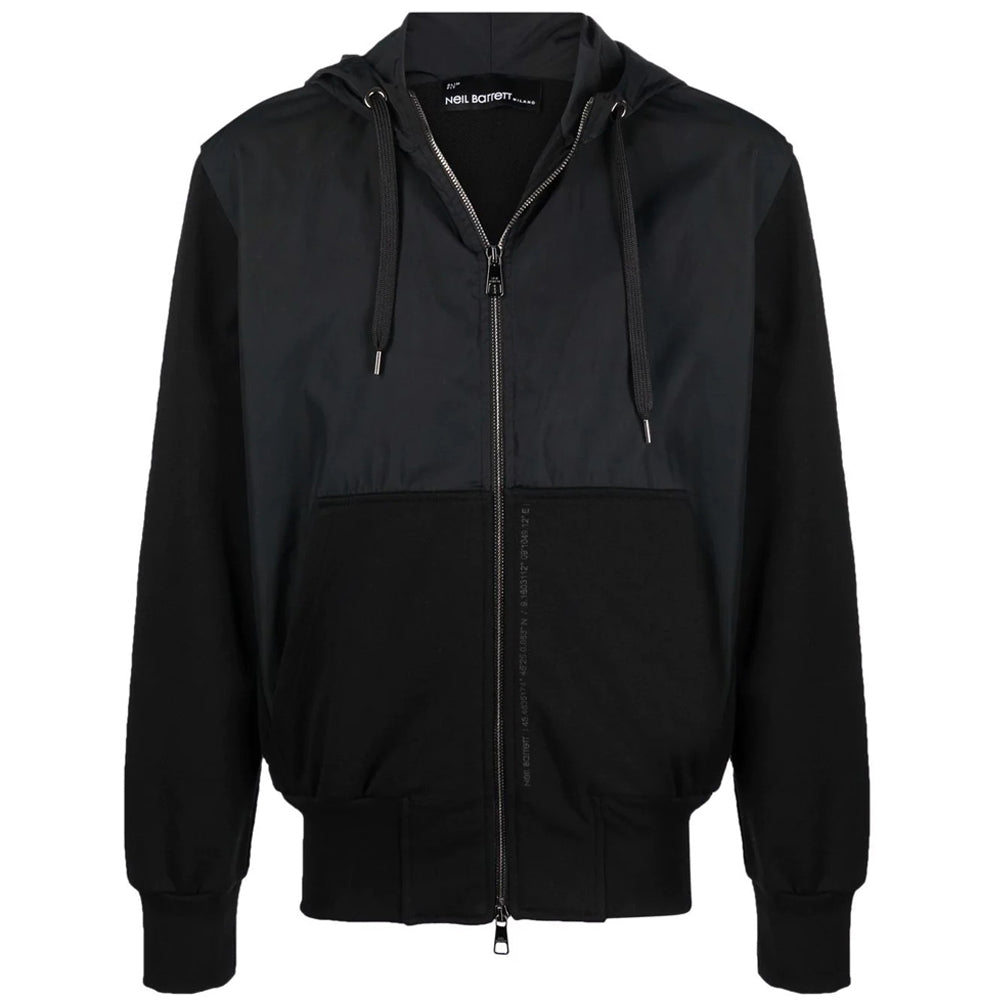 Neil Barrett Mens Hybrid Zip Up Hoodie Black