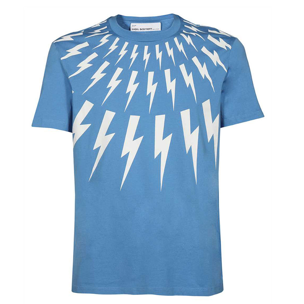 Neil Barrett Mens Fair Isle Thunderbolt T-shirt Blue