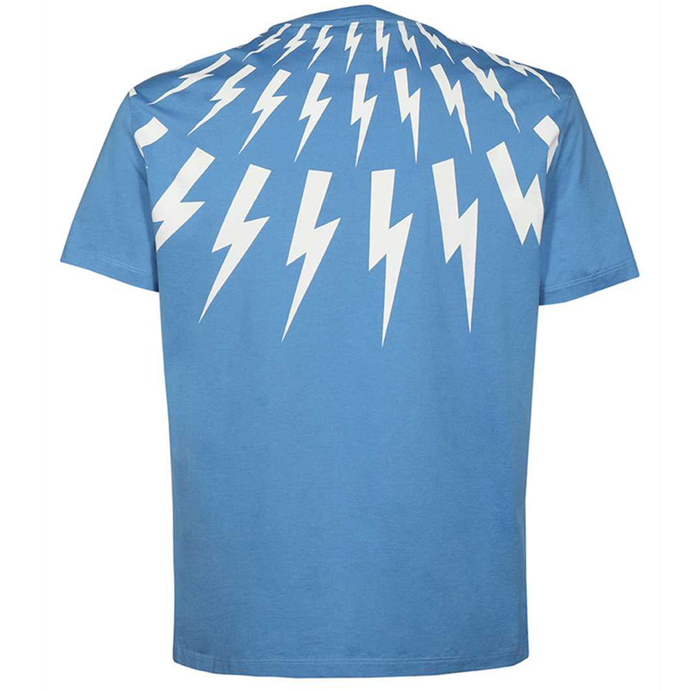 Neil Barrett Mens Fair Isle Thunderbolt T-shirt Blue