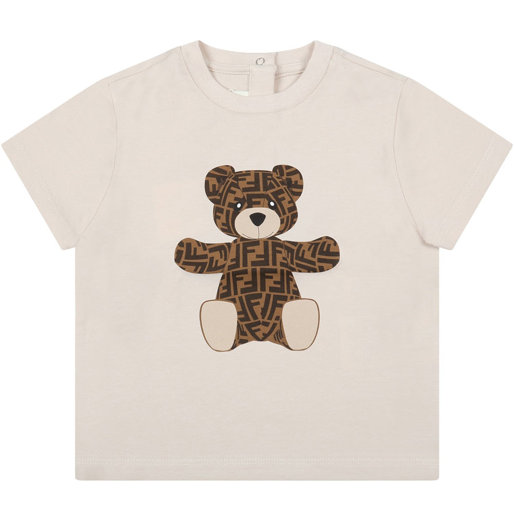 Fendi Baby Unisex Teddy Bear T-shirt Beige