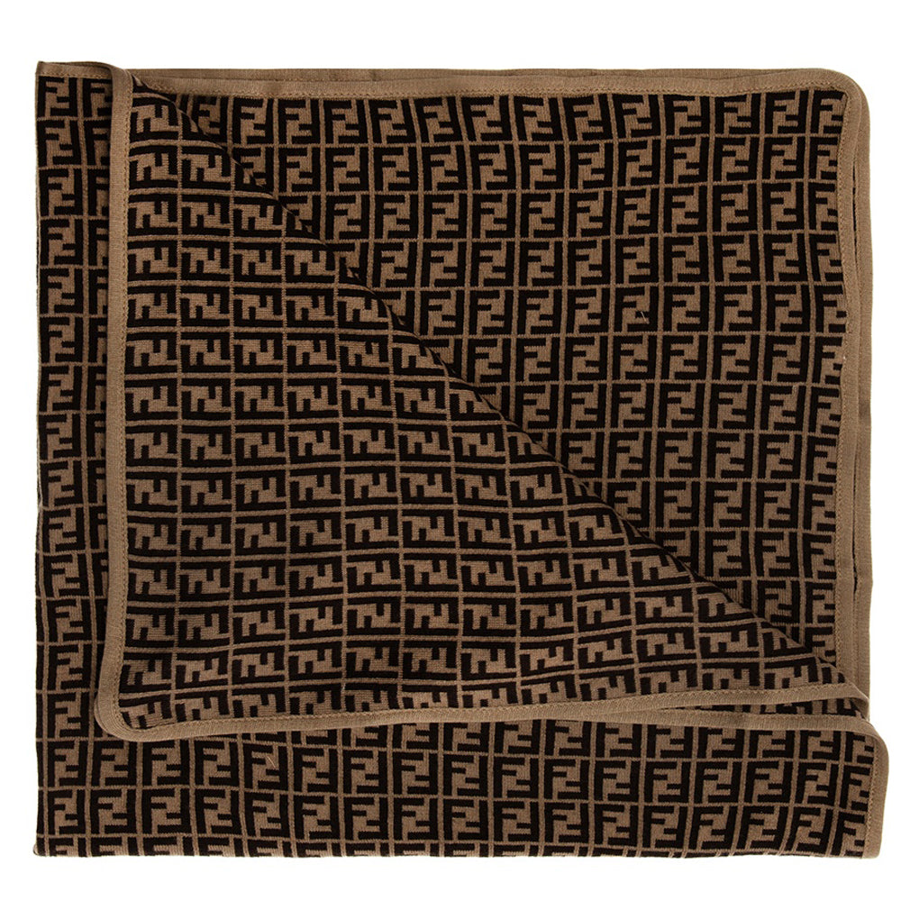 Fendi Babys Unisex FF Print Blanket Brown