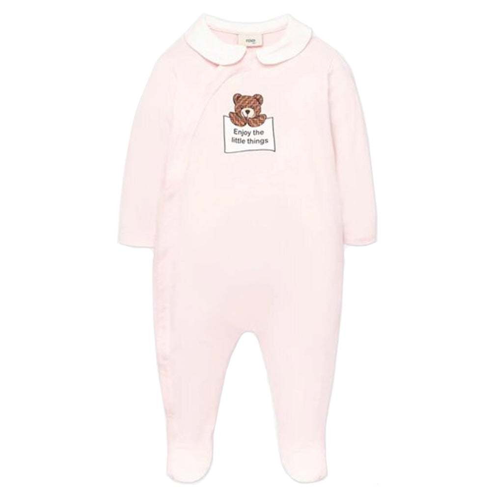 Fendi Baby Girls Bear Logo Babygrow And Hat Set Pink