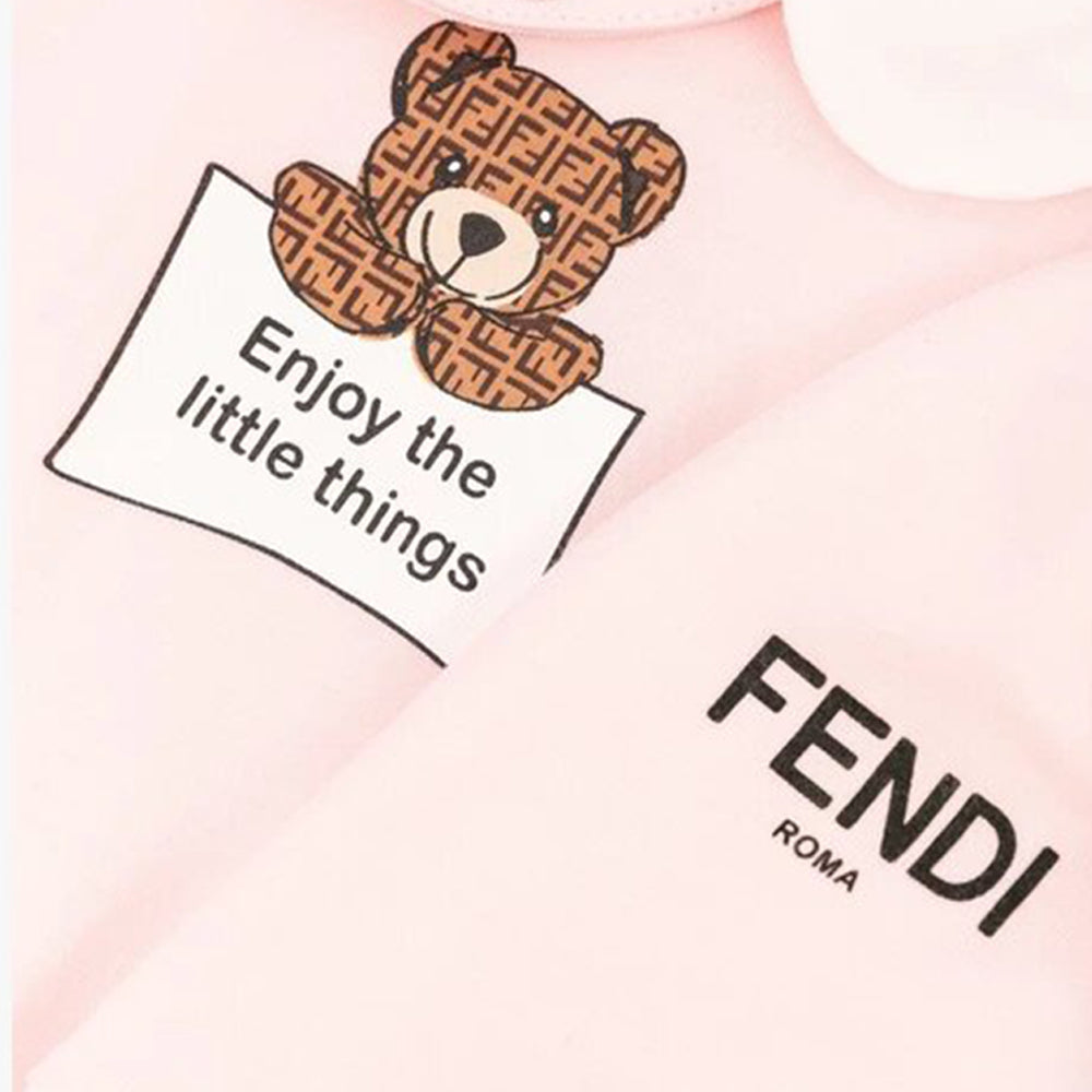 Fendi Baby Girls Bear Logo Babygrow And Hat Set Pink