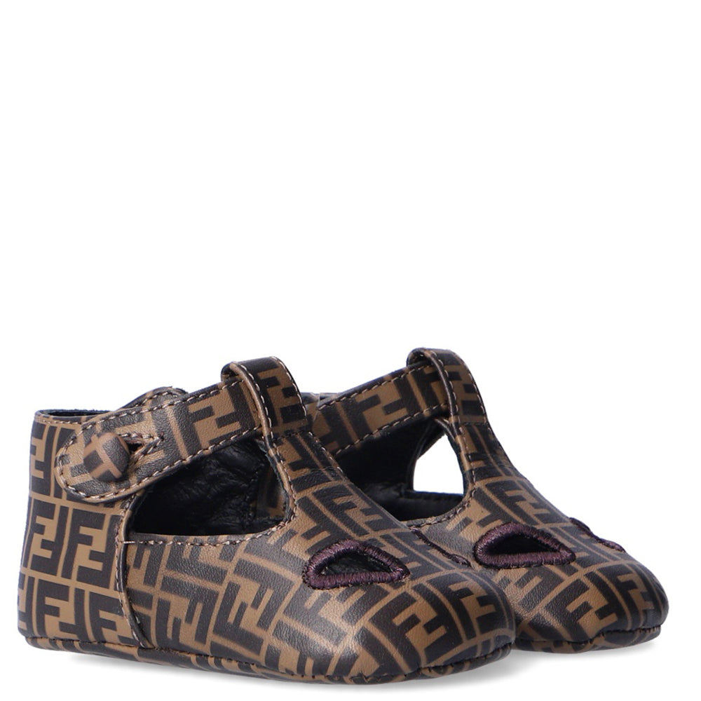 Fendi Babys Unisex FF  Logo Shoes Brown