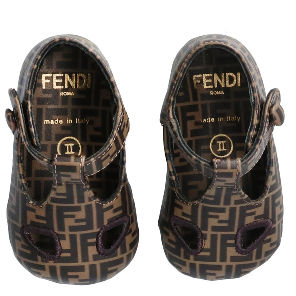 Fendi Babys Unisex FF  Logo Shoes Brown