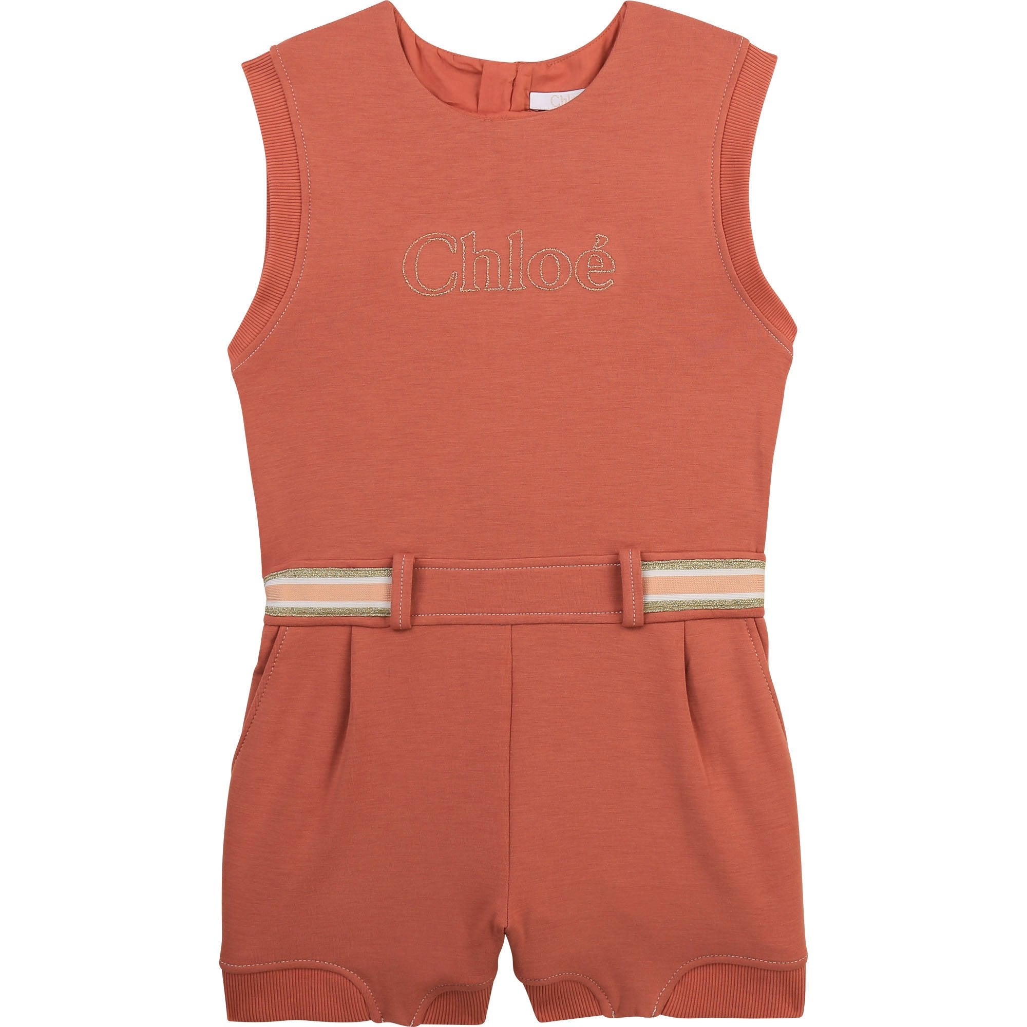 Chloé Girls Brick Pink Jersey Cotton Jumpsuit