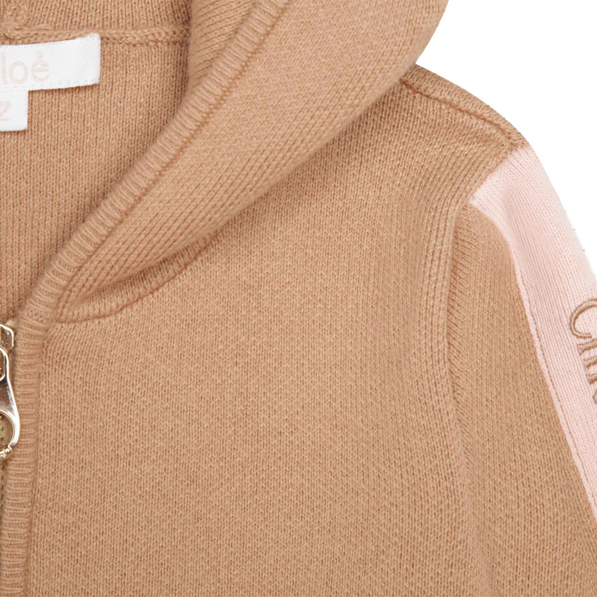 Chloé Girls Knitted Zip Up Cardigan Brown