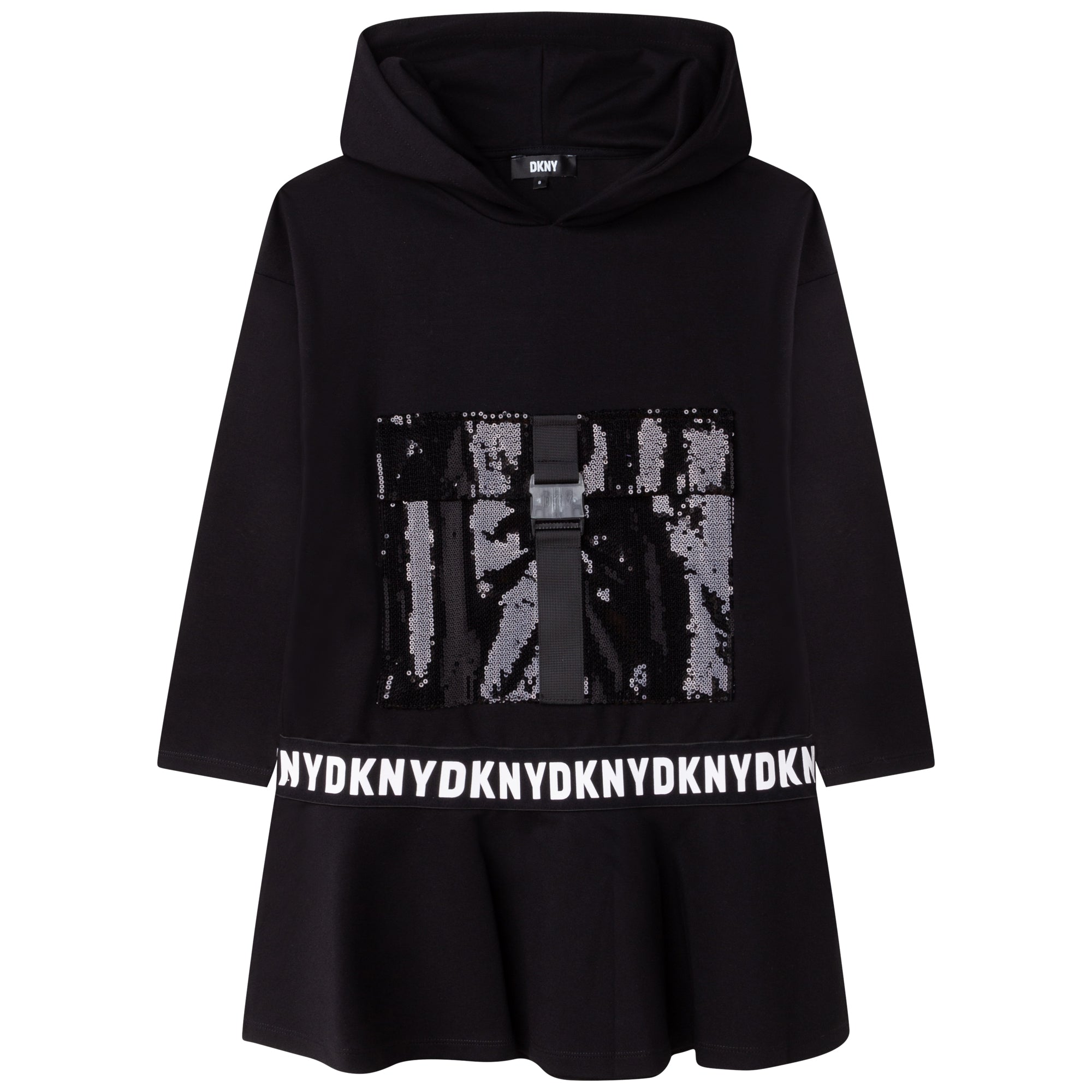 DKNY Girls Black Hooded Logo Dress