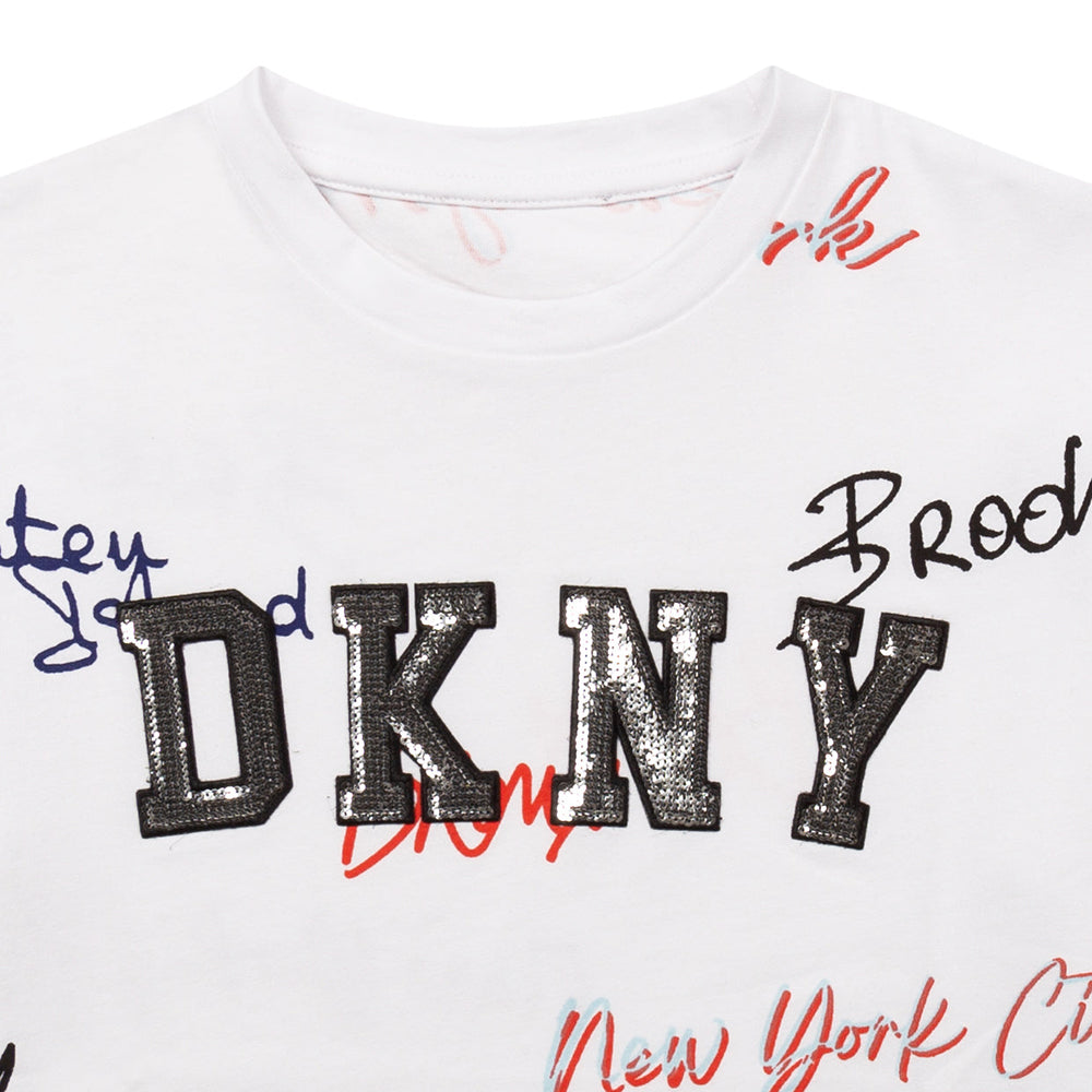 Dkny Girls Sequin Logo T-Shirt White