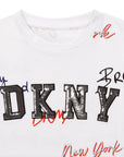 Dkny Girls Sequin Logo T-Shirt White