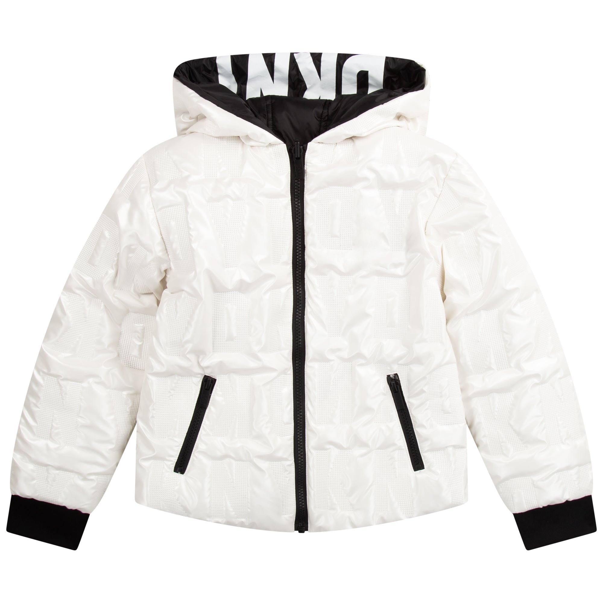 DKNY Kids&#39; Reversible Hooded Puffer Jacket, White/Black