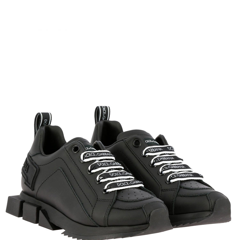 Dolce &amp; Gabbana Boys Leather Logo Trainers Black