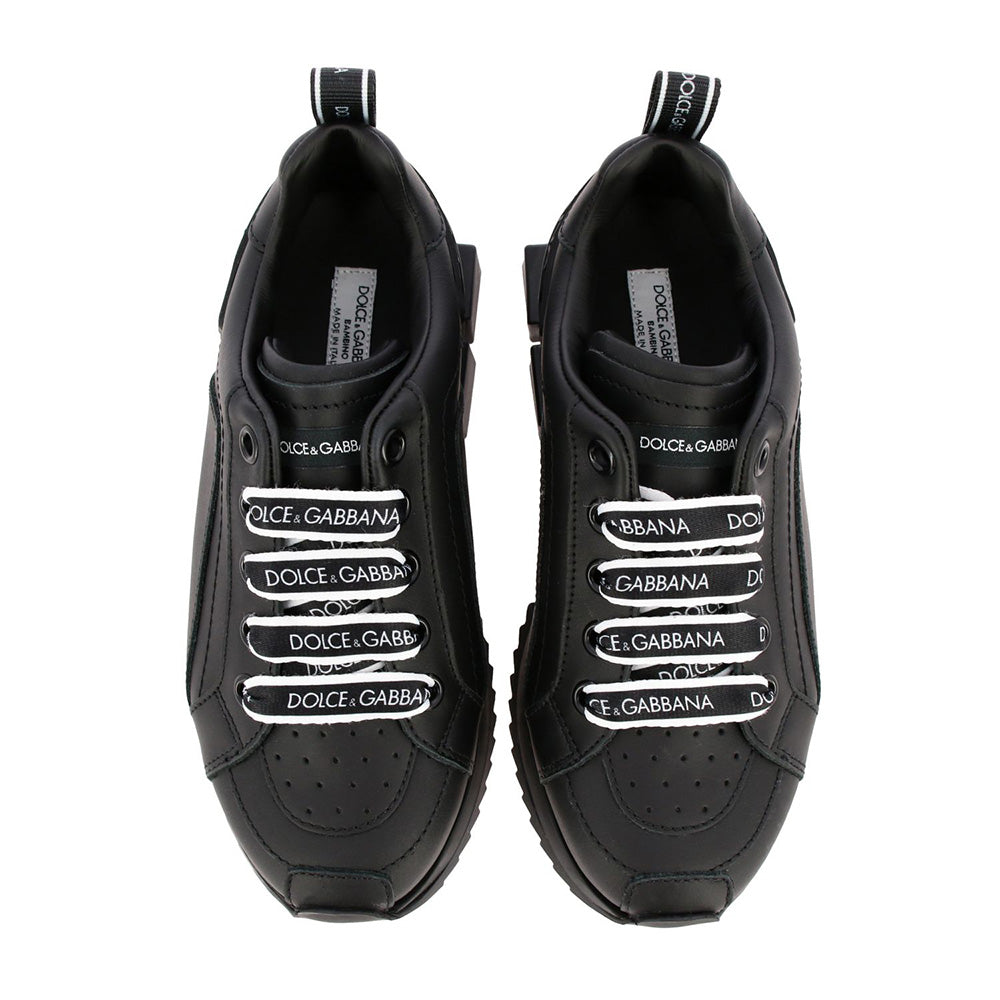 Dolce &amp; Gabbana Boys Leather Logo Trainers Black