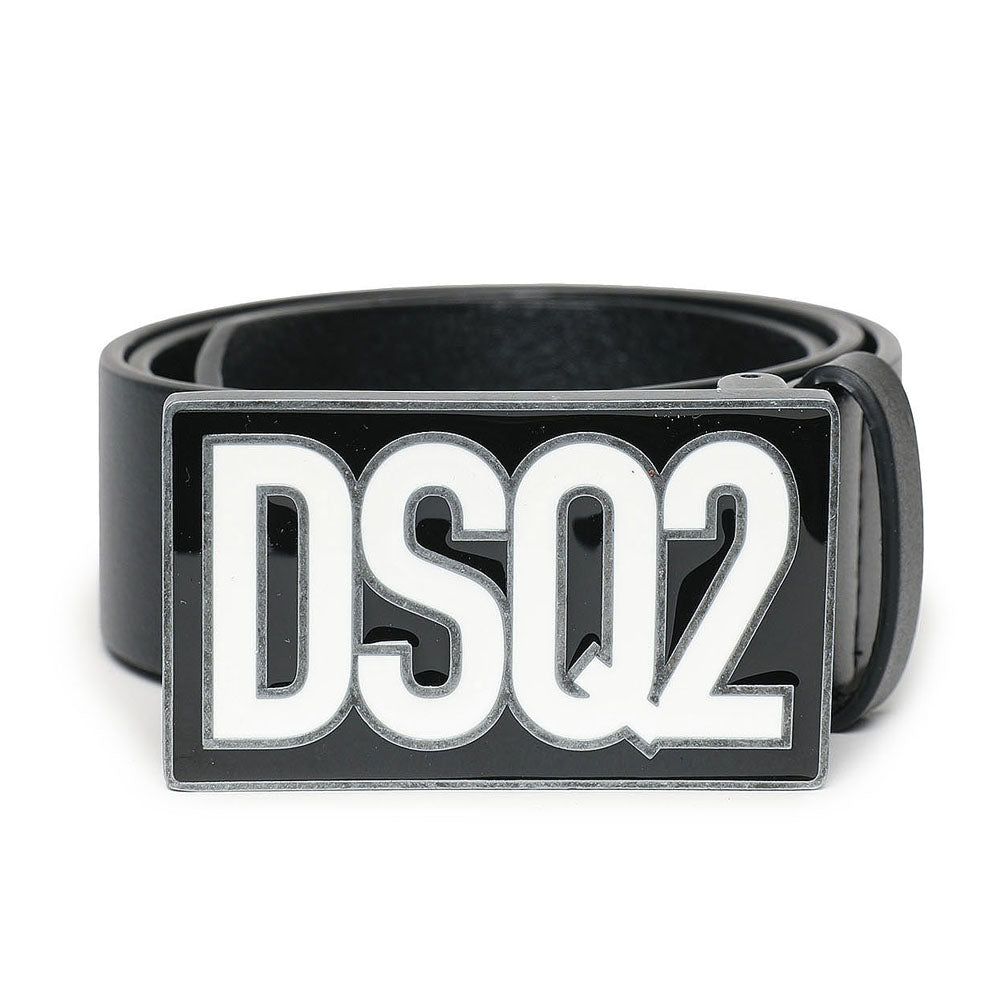 Dsquared2 Boys Logo Plaque Leather Belt Black