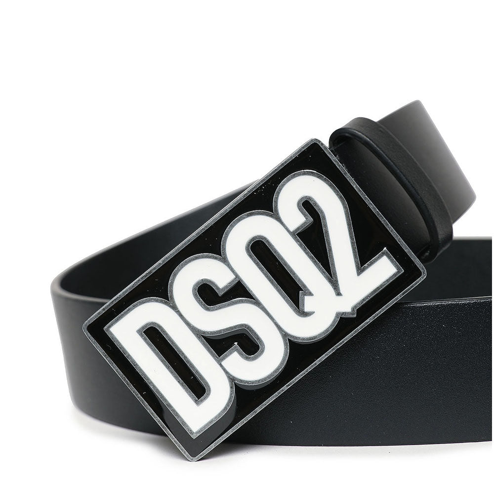 Dsquared2 Boys Logo Plaque Leather Belt Black