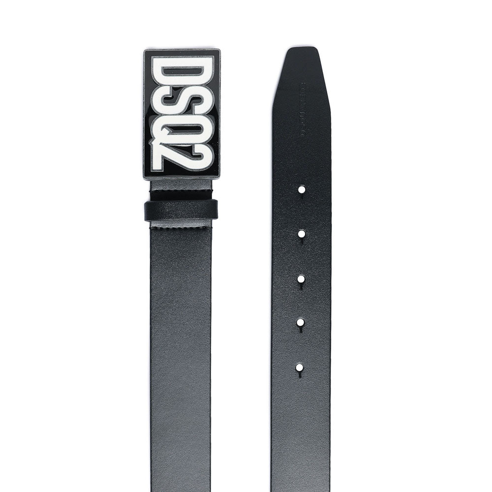 Dsquared2 Boys Logo Plaque Leather Belt Black