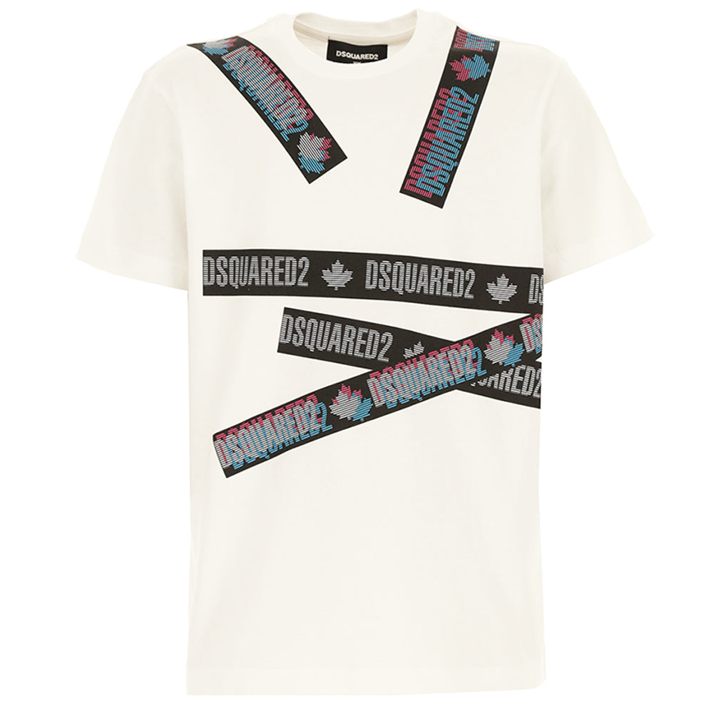 Dsquared2 Boys Tape Logo T-Shirt White