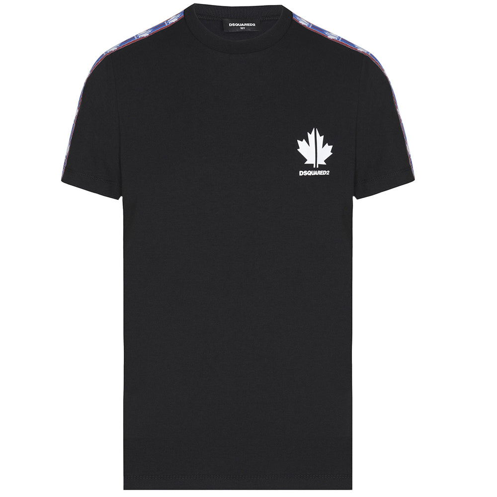 Dsquared2 Boys Cotton Leaf Tape T-shirt Black