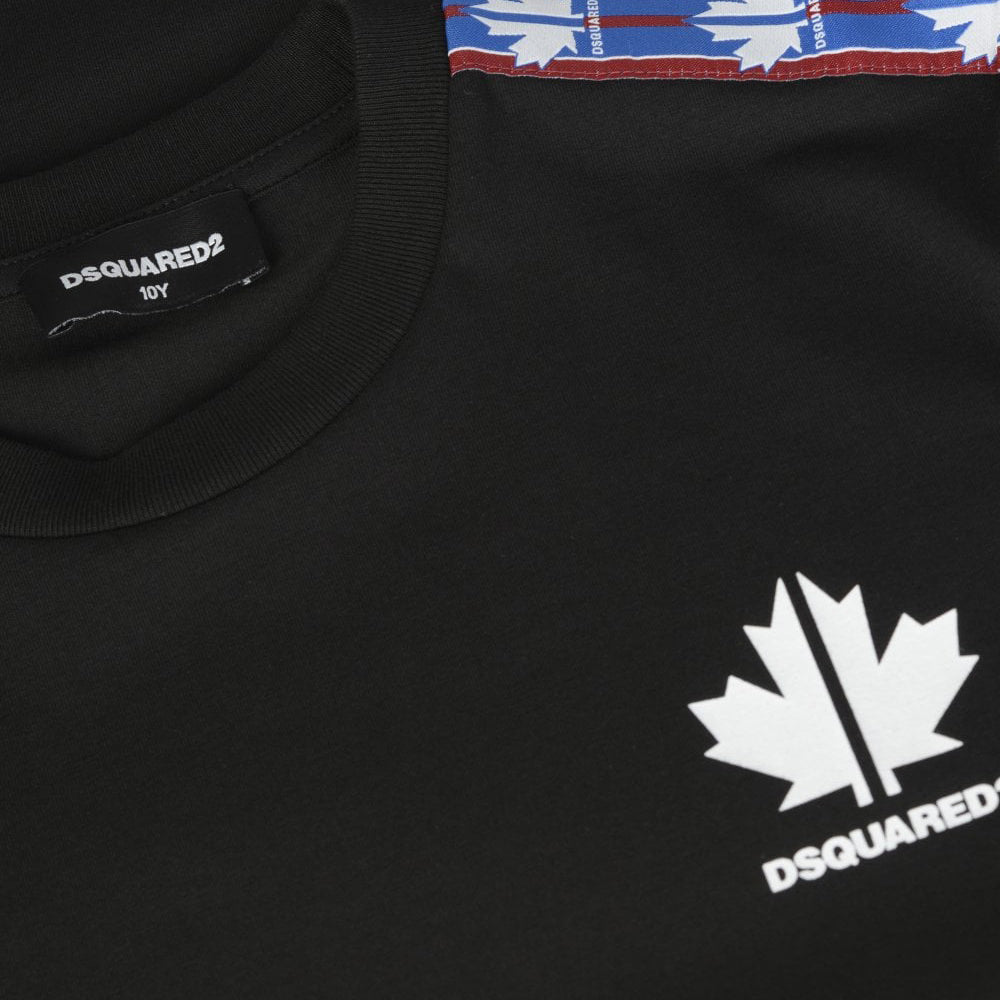 Dsquared2 Boys Cotton Leaf Tape T-shirt Black