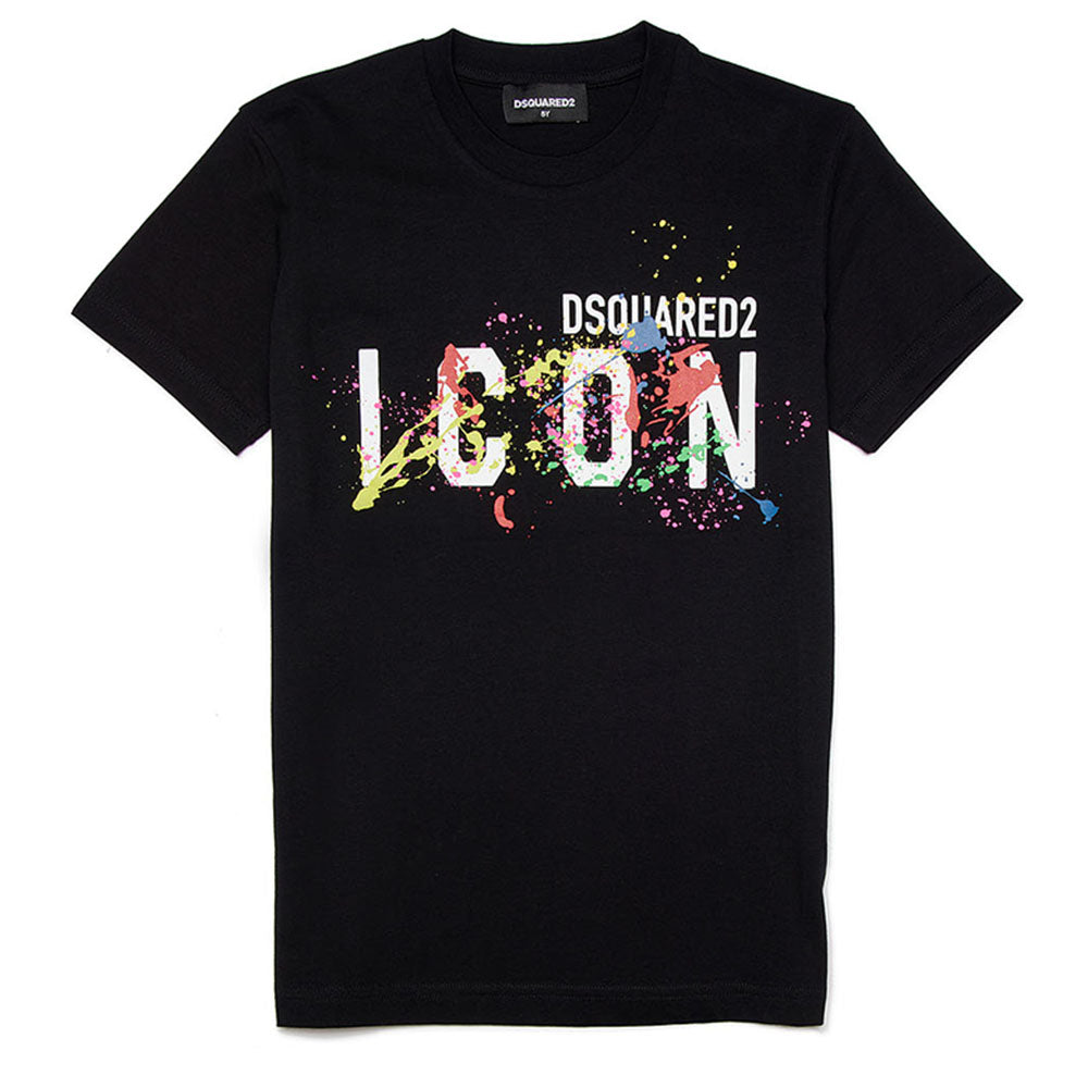 Dsquared2 Boys Paint Splatter Logo T-shirt Black