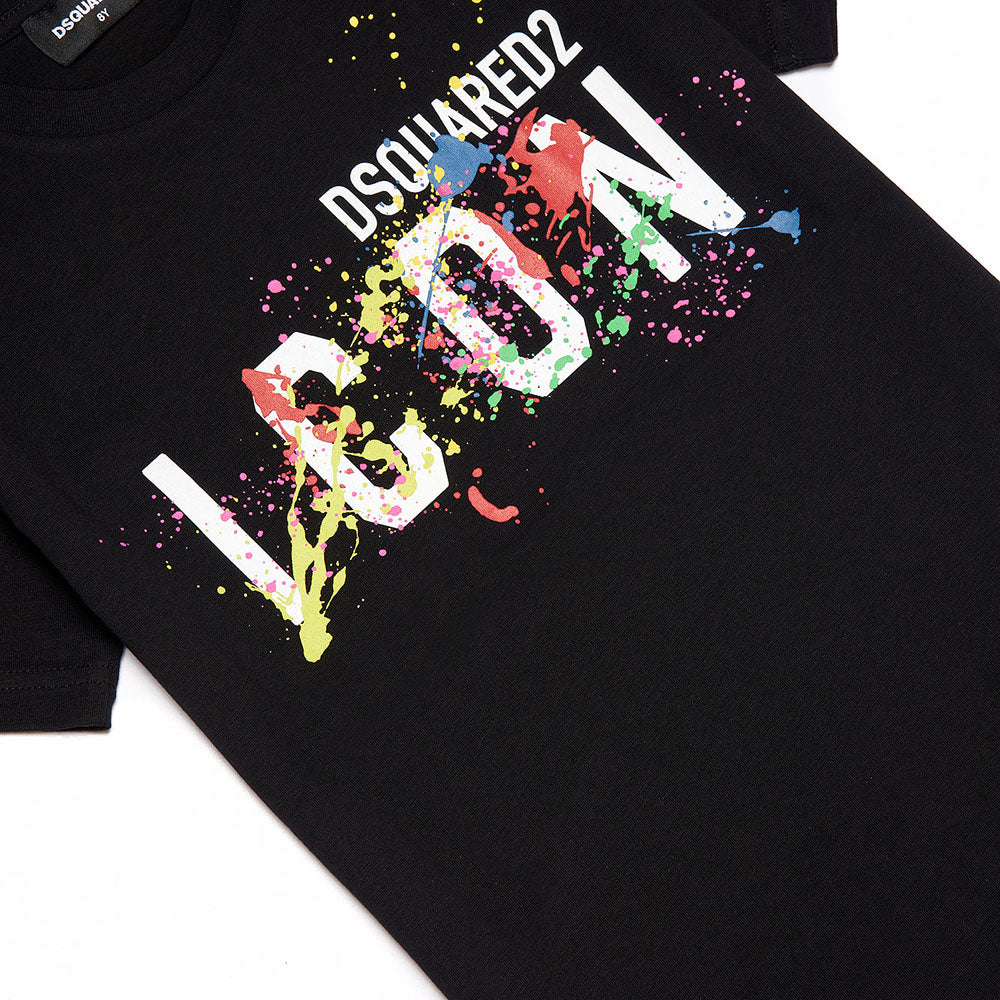 Dsquared2 Boys Paint Splatter Logo T-shirt Black