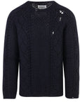 Maison Margiela Mens Distressed Cable Knit Jumper Navy