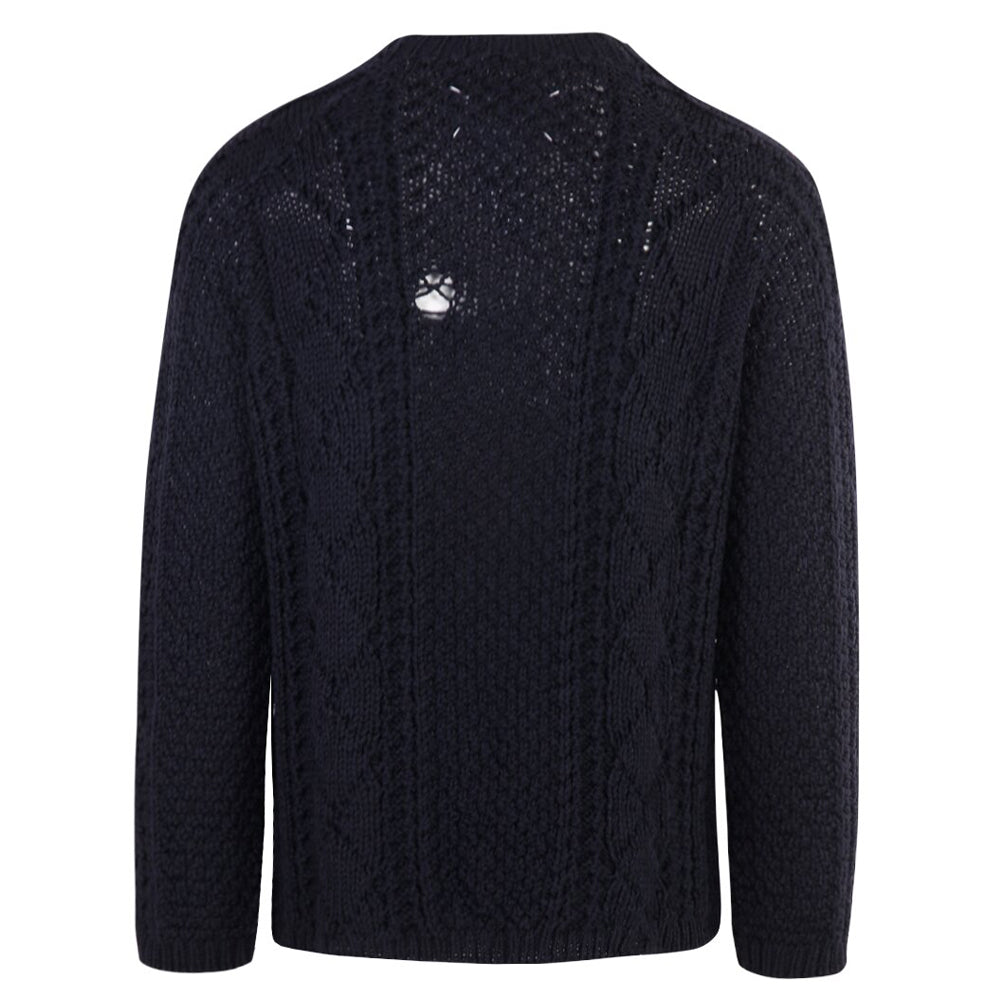 Maison Margiela Mens Distressed Cable Knit Jumper Navy