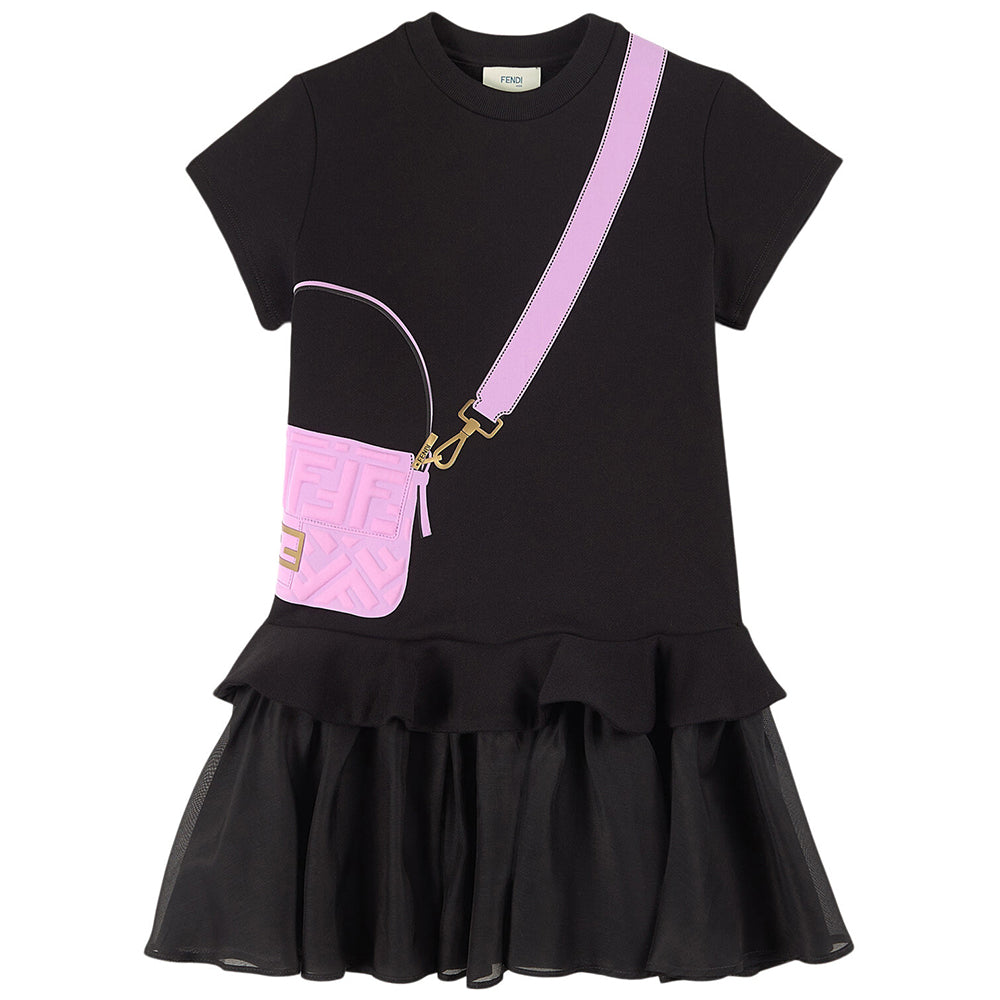 Fendi Girls Trompe L´oeil Baguette Bag Dress Black