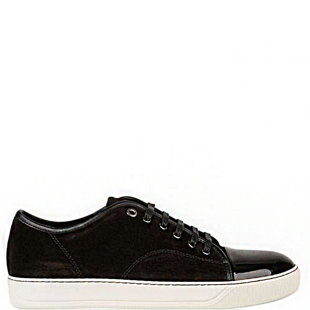 Lanvin Men&#39;s Suede And Patent Low Top Sneakers Black